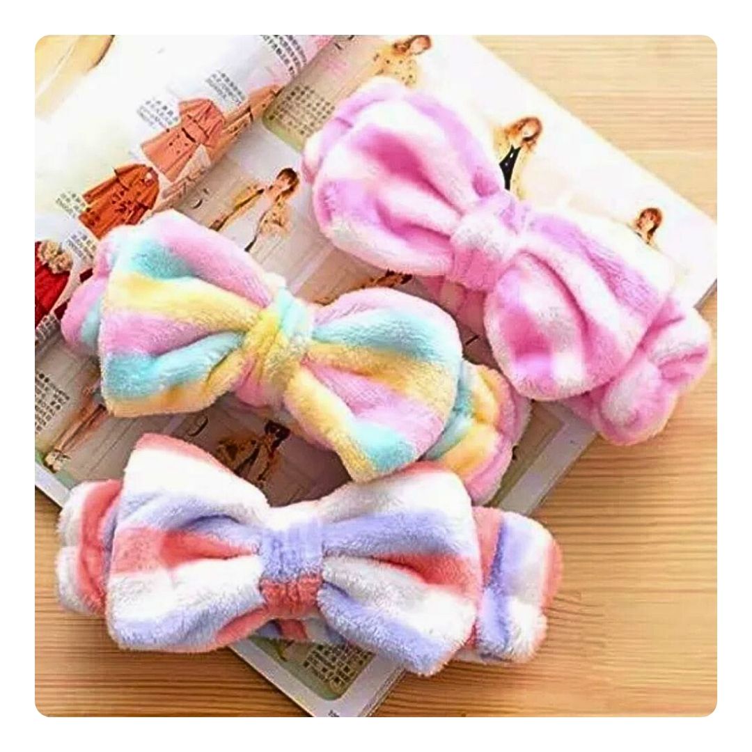 Cintillo Make Up Bow Rayas Blanco y Rosa