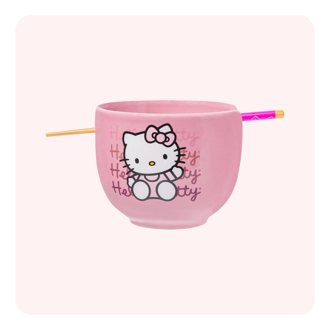 Hello Kitty Ceramic Bowl With Chopsticks - Rosado