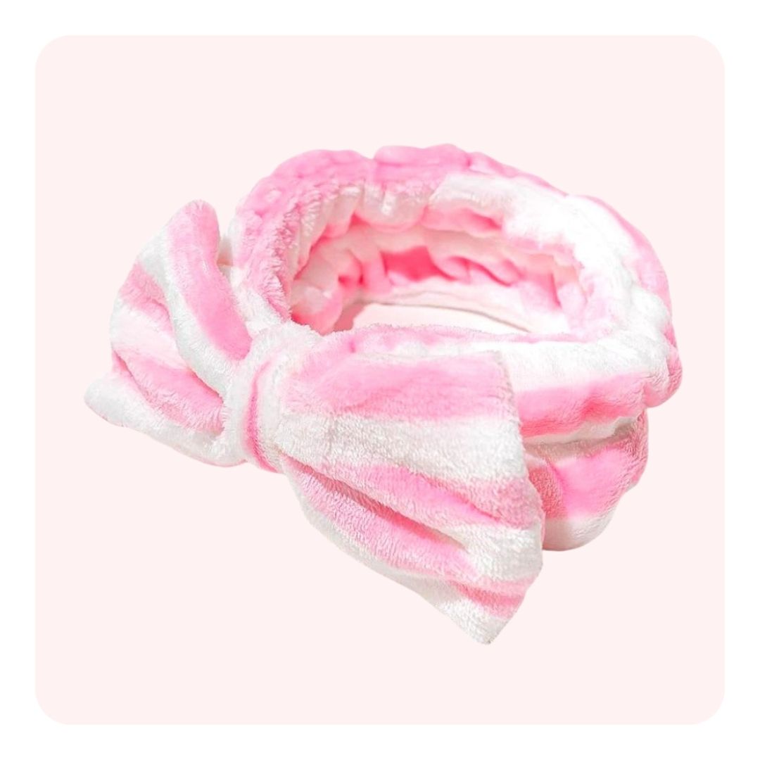 Cintillo Make Up Bow Rayas Blanco y Rosa