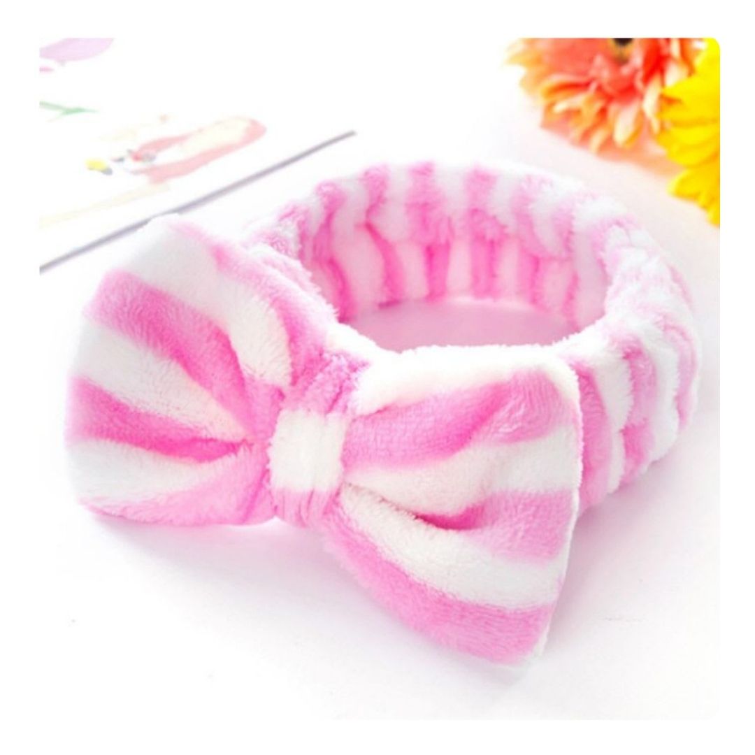 Cintillo Make Up Bow Rayas Blanco y Rosa