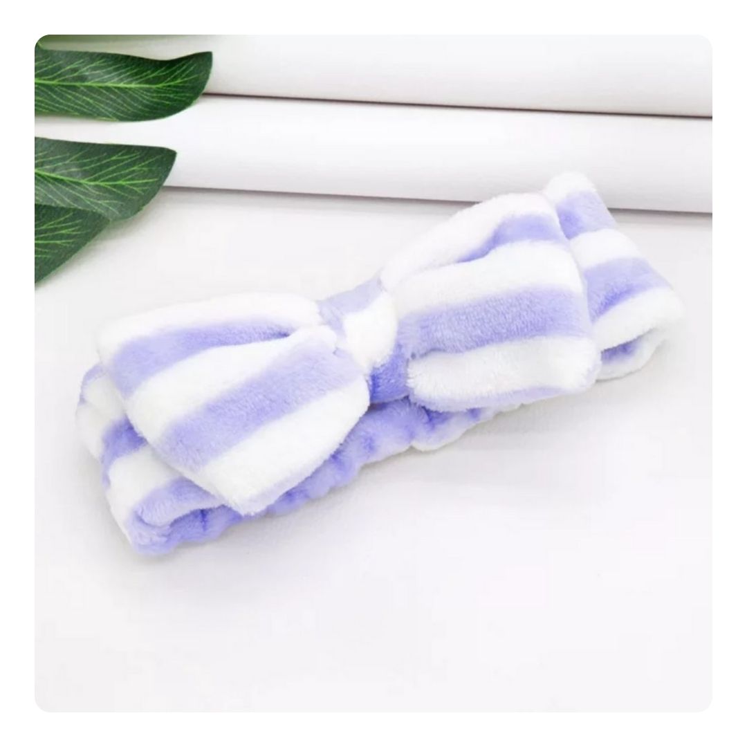 Cintillo Make Up Bow Rayas Lila y Blanco