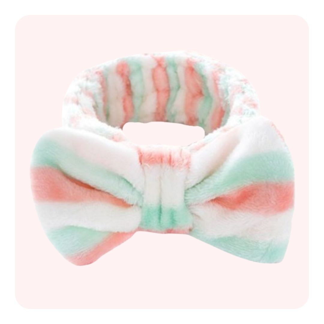 Cintillo Make Up Bow Rayas Verde, Melon Y Blanco