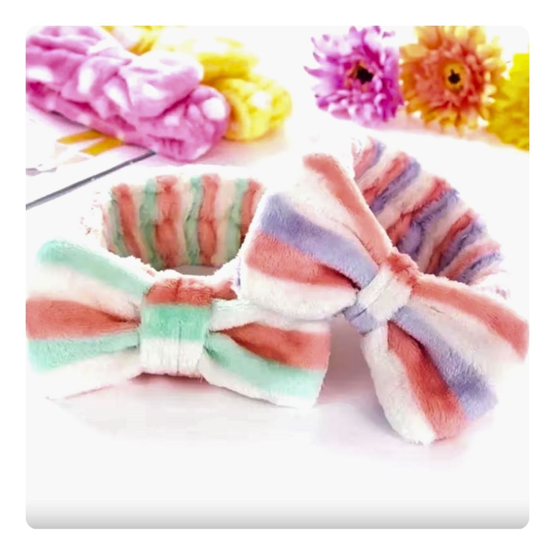 Cintillo Make Up Bow Rayas Verde, Melon Y Blanco