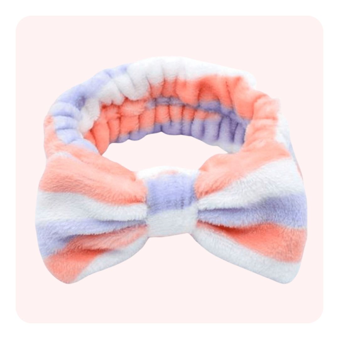 Cintillo Make Up Bow Rayas Lila, Melón y Blanco