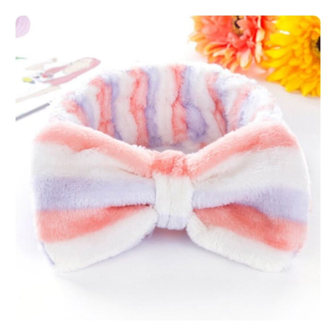 Cintillo Make Up Bow Rayas Lila, Melón y Blanco