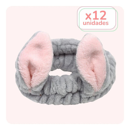 Pack 12 Cintillos Make Up Orejas Cortas Gris