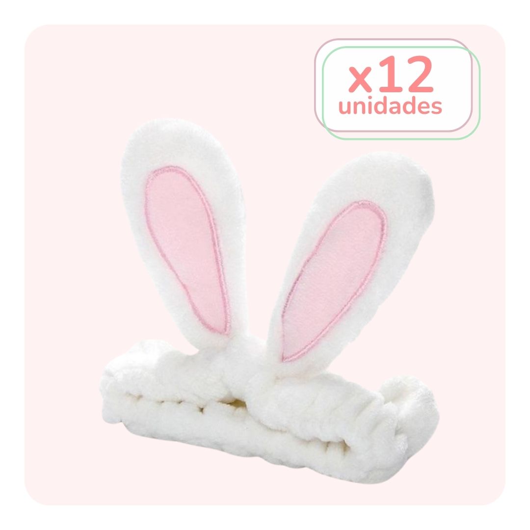 Pack 12 Cintillos Make Up Orejas Largas - Blanco