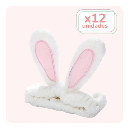 Pack 12 Cintillos Make Up Orejas Largas - Blanco