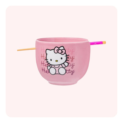 Hello Kitty Ceramic Bowl With Chopsticks - Rosado