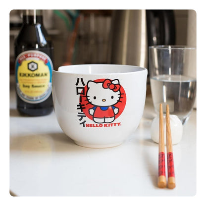 Hello Kitty Ceramic Bowl With Chopsticks - Blanco