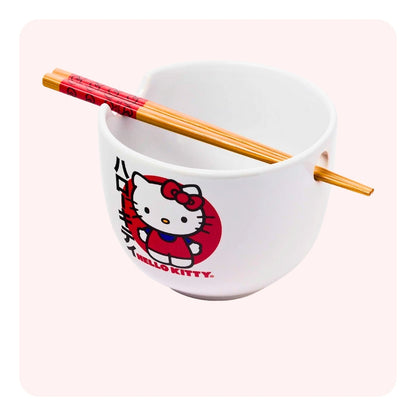 Hello Kitty Ceramic Bowl With Chopsticks - Blanco